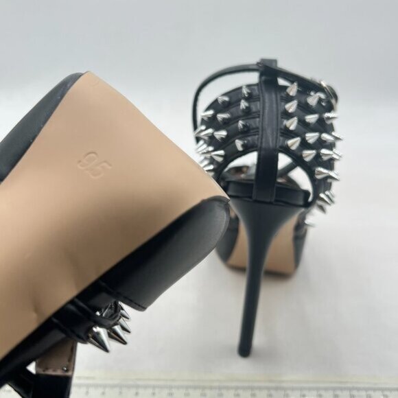 XYD Black Sexy Platform High Heel Spikes Studded Peep Toe T-strap Sandals - Picture 6 of 8